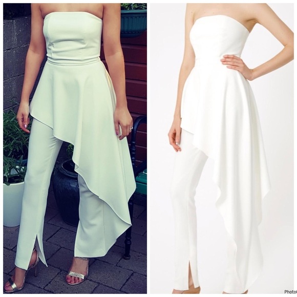 AQ/AQ Adelia White Jumpsuit Asymmetric Strapless Jumpsuit Size 8 - Picture 3 of 12